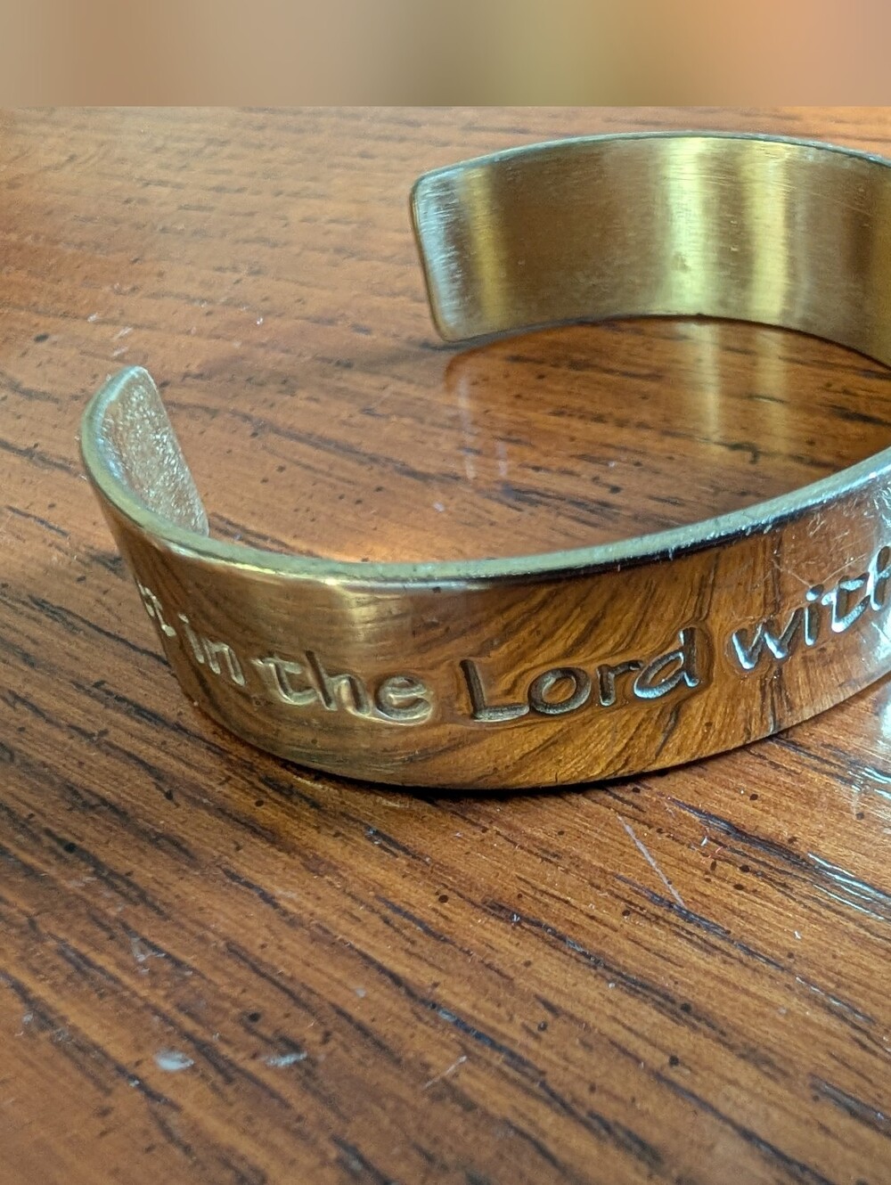 Rustic Cuff Gold Engraved Bible Verse Scripture Bracelet OS